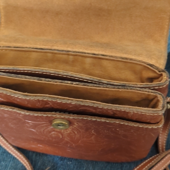 Embossed Brown Leather Crossbody Bag - Picture 4 of 5